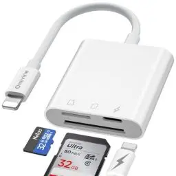 Produktbild: SD Card Reader iPhone, SD Card Reader iPhone iPad Camera Card Reader Adapter Dual Card Slot, Micro SD Card Reader Simultaneous Charging and Card Reading Converter for iPhone iPad