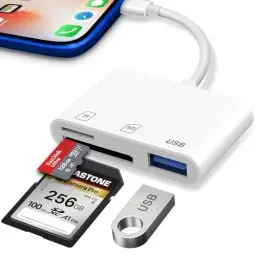 Produktbild: SD Kartenleser für iPhone iPad,3 in 1 SD Kartenleser iPhone für Micro SD/SD/USB OTG Adapter,SD Card Reader iPhone,Kartenleser iPhone,Speicherkarte Kamera Adapter,Speicherkartenadapter,Kartenlesegerät