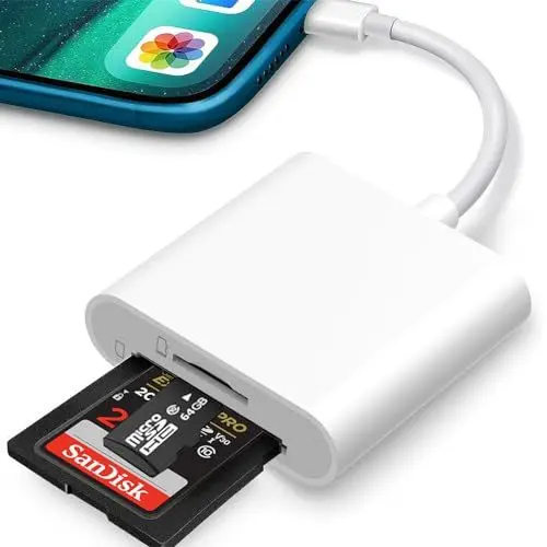 Produktbild: SD Kartenleser für iPhone iPad,SD Kartenleser iPhone,SD Card Reader iPhone 2 in 1 mit Dual Slot für Micro SD/SD,Speicherkarte Kamera,Speicherkartenleser Kartenadapter,Kartenlesegerät Plug and Play