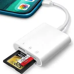 Produktbild: SD Kartenleser für iPhone iPad, Oliveria Trail Game Kamera 2 in 1 mit Dual Slot für Micro SD/SD, Fotografie Speicherkartenadapter, gleichzeitiges Laden , Plug and Play