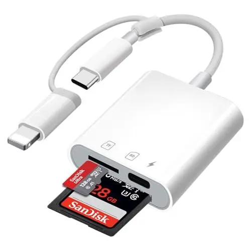Produktbild: SD Kartenleser iPhone,SD Card Reader für iPhone/iPad/Kamera,SD Kartenleser USB C gleichzeitiges Laden und Kartenlesen,iPhone SD Kartenleser,Card Reader Kartenlesegerät mit Dual Slot für Micro SD/SD