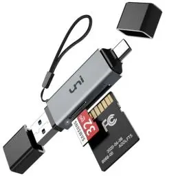 Produktbild: SD Kartenleser, uni USB Kartenleser 3.0, USB C Kartenleser Aluminum 2in1, OTG Adapter, Kartenlesegerät USB C kompatibel für SD/Micro SD/TF/SDHC/SDXC, kompatibel mit MacBook Pro, Android Galaxy usw.