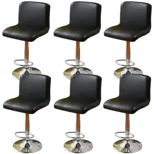 Produktbild: SDAAD Stretch-Stuhlbezug ohne Armlehnen, Stretch-Stuhlbezug, Barhockerbezüge mit Rückenlehne, PU-Kneipenstuhl-Schonbezug mit elastischer Unterseite, Abnehmbarer Esszimmerstuhl(Black)