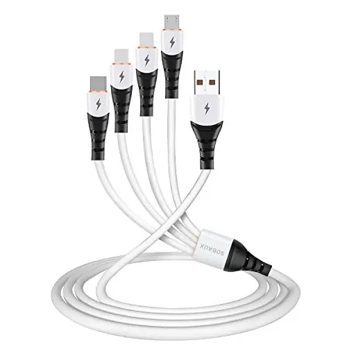 Produktbild: SDBAUX 𝑴𝒖𝒍𝒕𝒊 𝑳𝒂𝒅𝒆𝒌𝒂𝒃𝒆𝒍 USB C Kabel, 4 in 1 USB Ladekabel USB A auf 2 iP+ 1 Micro USB Kabel+ 1 USB Kabel Typ C, 1.2M USB C Kabel für iP Samsung Google LG