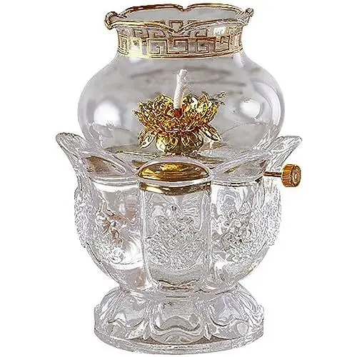Produktbild: SDFGBNJK Öl Lampe Glas Lotus Licht,Winddichtes Glas Kerosin Lampe,Halter Kammer Öl Lampe Butter Lampe Halter Buddha Kerosin Lampe Tibetischen Kerze Halter für Altar Lieferungen Transparent,Clear