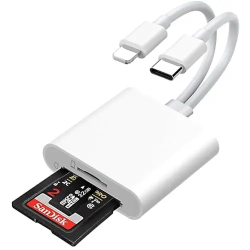 Produktbild: SD-Kartenleser für iPhone iPad, USB C auf SD Micro SD Kartenleser Adapter, iPhone SD-Kartenleser, SD Kartenleser Fotografie Speicherkartenadapter SD Karten adapter für iPhone/iPad/Android Handy/Kamera