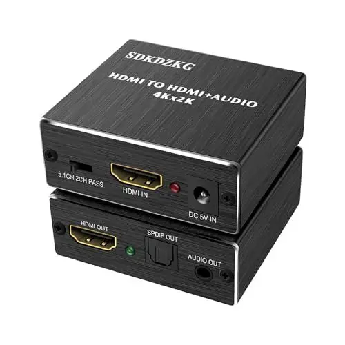 Produktbild: SDKDZKG 4K x 2K HDMI Audio Extraktor Splitter, HDMI zu HDMI Audio und Optisch TOSLINK SPDIF Audio Konverter Adapter mit 3,5mm Stereo Audio Splitter Adapter, Schwarz SDK-A78