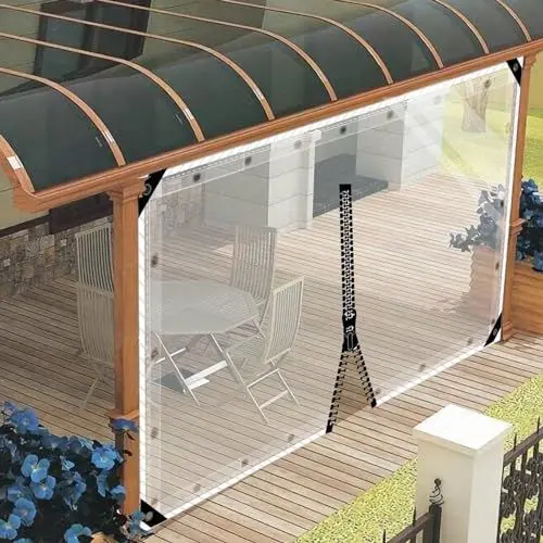 Produktbild: SDLLG Outdoorvorhänge mit Ösen Transparente PVC Gewebeplane Gartenplane durchsichtig Plane Verdickenplane 0.5mm für Terrassen Garten Balkon Draussen Garage 2x2.2m(HxL) mit 1 Reißverschluss