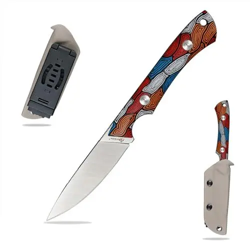 Produktbild: SDOKEDC DC53 Stahl messer Feststehende Klinge mit Kydex Scheide Jagdmesser für Männer EDC Outdoor Camping Survival (weiß Mehrfarbiger G10 Griff)