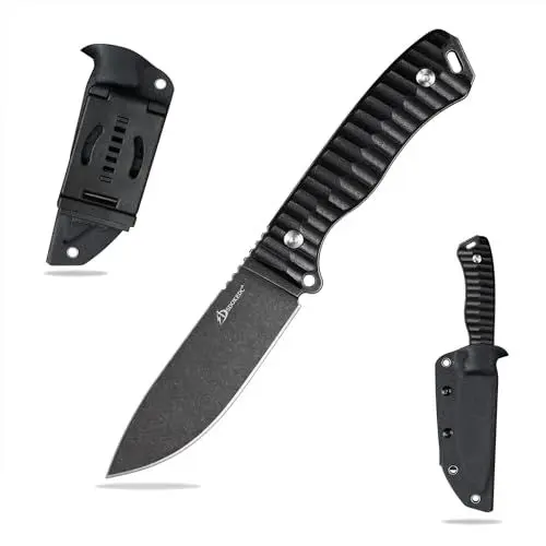 Produktbild: SDOKEDC Feststehende Outdoor Messer, Jagdmesser aus G10 Griff 14C28N Stahl Klinge für Männer EDC Outdoor Camping Survival (Schwarz +schwarz)