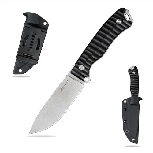 Produktbild: SDOKEDC Feststehende Outdoor Messer, Jagdmesser aus G10 Griff 14C28N Stahl Klinge für Männer EDC Outdoor Camping Survival (Weiß +schwarz)