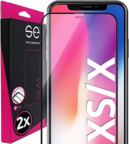 Produktbild: 2 x se® für iPhone X / XS für Panzerglas - aus Deutschland 100% Passgenau mit Installationshilfe, kompatibel mit iPhone X / XS Schutzfolie Schutzglas, Anti- Kratzer 9H Härte HD-Klar 100% Funktion