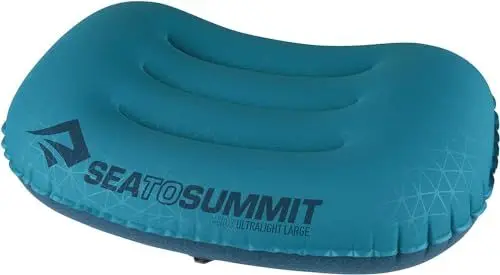 Produktbild: Sea to Summit - Aeros Ultralight Reisekissen L - Konturiert & leicht zum Aufblasen - Polyestergewebe 20D - rutschfest - Ultraleicht für Wanderungen - 44 x 32 x 14cm - Aqua Blue - 70g