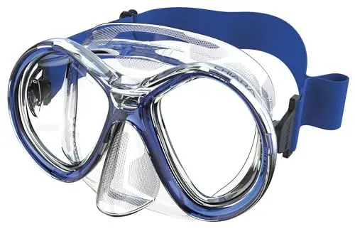 Produktbild: SEAC Chiara, Zweiglasmaske aus gehärtetem Glas zum Tauchen und Schnorcheln mit 3D-Schnalle, mit Maskenband aus Stoff oder Silikon
