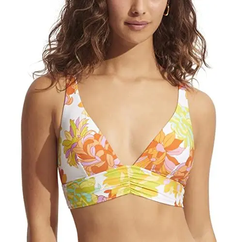 Produktbild: Seafolly Damen Bikinioberteil, langärmelig, mit Streifen Bikini, PalmSprings Lime Light, 40
