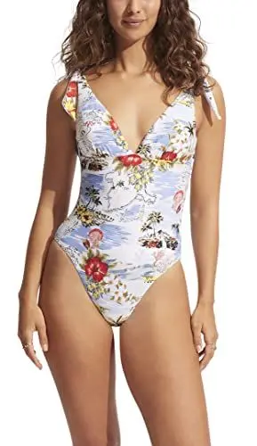 Produktbild: Seafolly Damen Einteiler mit V-Ausschnitt und hohem Beinausschnitt Badeanzug, Coast to Coast Powder Blue, 40