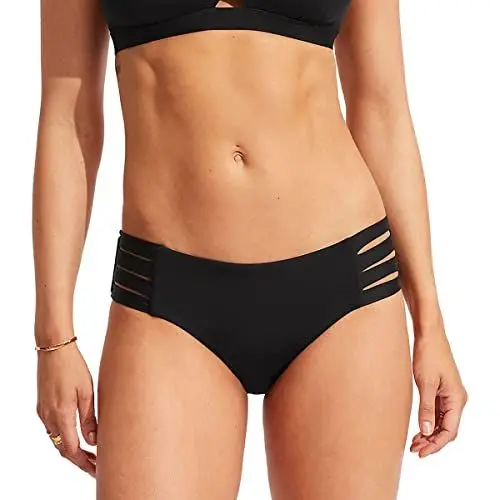 Produktbild: Seafolly W Collective Multi Strap Hipster Pant Schwarz - Stilvolle unifarbene Damen Bikinihose, Größe AUS 16-EU 42 - Far