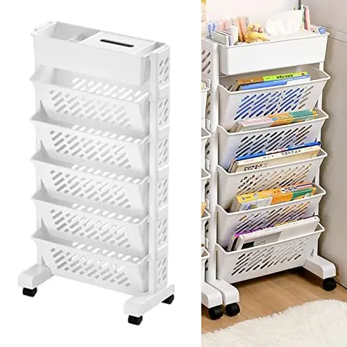 Produktbild: SEAFRONT Beweglicher Bücherregalwagen Drehbarer Abnehmbarer Multifunktionaler Rollwagen aus Kunststoff Schreibtisch Bücherregal Schreibtisch Organizer mit Rädern (6 Schichten)