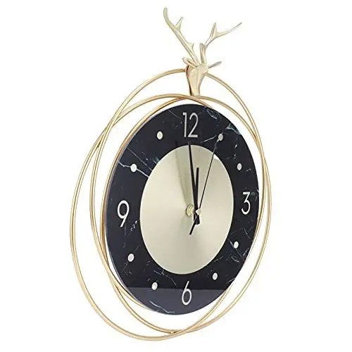 Produktbild: SEAFRONT Deko-Wanduhr, Hirsch-Hirschkopf-Wanduhr, Hängender Uhrenkopf, Kupfer-Pendel-Wanduhr, Batteriebetrieben, Geräuschlos, für Wohnzimmer, Büro, Zuhause, Inneneinrichtung, 36,9 X 31,8 cm