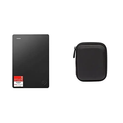 Produktbild: Seagate Expansion 5TB tragbare Externe Festplatte, 2.5 Zoll, USB 3.0, inkl. 2 Jahre Datenrettungsdienst, Modellnr.: STGX5000400 & Amazon Basics Festplattentasche, schwarz