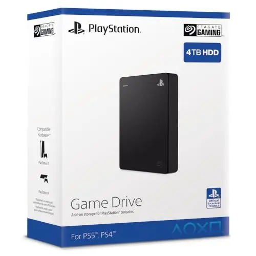 Produktbild: Seagate Game Drive PS4/PS5, 4TB, tragbare externe Festplatte, 2.5 Zoll, USB 3.0, schwarz, Modellnr.: STLL4000200