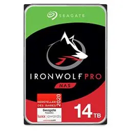 Produktbild: Seagate IronWolf Pro 14 TB HDD, NAS interne Festplatte (8,9 cm (3,5 Zoll), 7200 U/Min, 256 MB Cache, SATA 6 GB/s), silber) Modell: ST14000NEZ008 (ST14000NE0008), FFP