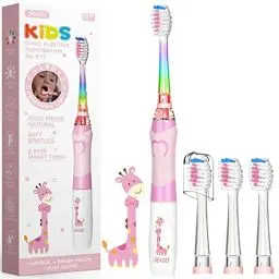 Produktbild: SEAGO Elektrische Zahnbürste Kinder ab 3-12 jahre Kinderzahnbürsten mit Farbigem Licht Smart Timer 4 Weich Bürstenköpfes Wasserdicht Baby Schallzahnbürste für Mädchen Jungen SG-977 (Rosa)