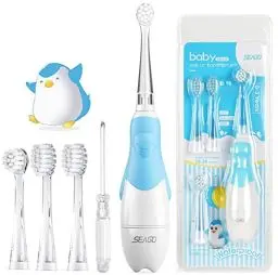 Produktbild: SEAGO SG-513 Elektrische Zahnbürste Kinder Baby Kinderzahnbürste Elektrisch ab 0-3 Jahre mit LED Licht Smart Timer Babyzahnbürste Wasserdicht IPX7 Schallzahnbürste (Baby Rosa)