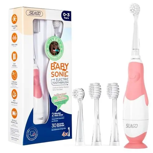 Produktbild: Seago Elektrische Zahnbürste Kinder Baby Zahnbürste ab 0 1 2 3 Jahr, mit LED Licht, Runder Weich Ersatzbürsten, Elektrische Zahnbürste Baby,2 Minuten Smart Timer, Wasserdicht IPX7,SG513(Blau)