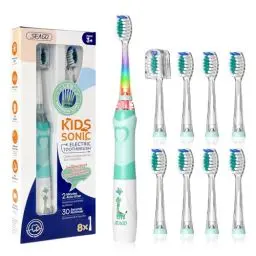 Produktbild: Seago Elektrische Zahnbürste Kinder mit 8 Extra Weiche Aufsteckbürste und 4 Persönliche Modi, LED Licht, Smart Timer, IPX7 Wasserdicht, Kinder Schallzahnbürste ab 3 Jahre, SG977(Grün)
