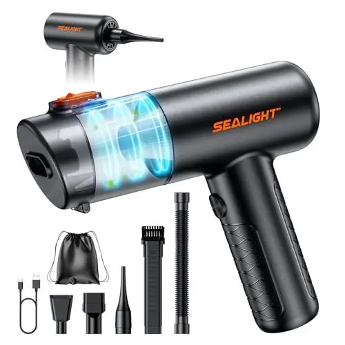 Produktbild: SEALIGHT Handstaubsauger Akku Kabellos, 25000pa Auto Staubsauger Stark mit Bürstenloser Motor, 4-in-1Mini Staubsauger mit Autozubehör, kabelloser für Auto, Haustier, Zuhause