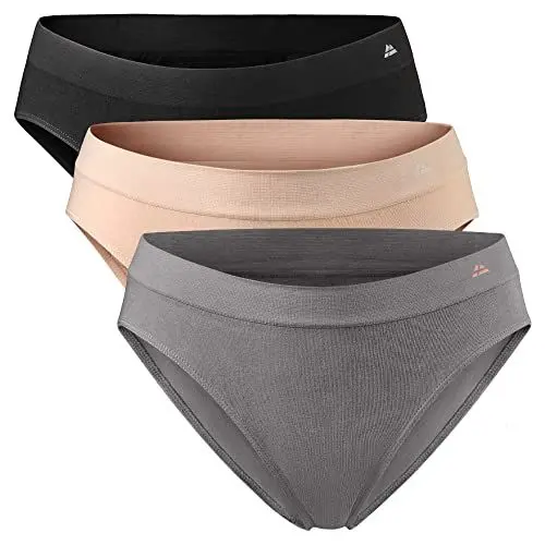 Produktbild: Seamless Slips für Damen, 3er Pack, Weiche Premium Panties mit Stretch, Unsichtbare Unterwäsche, Bikini Briefs, Klassische Unterhosen (Mehrfarbig (1x Dunkelgrau, 1x Schwarz, 1x Nude Beige), M/L)