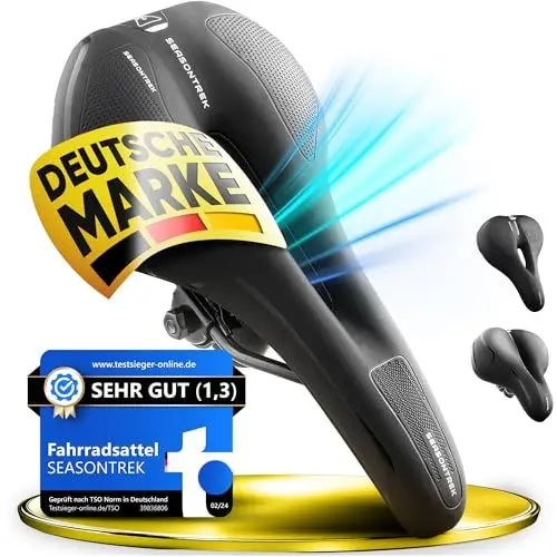 Produktbild: SEASONTREK Fahrradsattel mit ergonomischer Memory Foam und innovativer Federung I maximaler Fahrkomfort I bequemer Fahrrad Sattel für Damen & Herren I Fahrradsattel Herren bequem, Fahrradsattel Damen