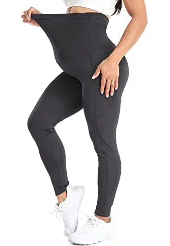 Produktbild: SEASUM Umstandsleggings mit Handytasche, Lange Umstandshose Blickdichte, Stretch Leggings Schwangerschaft Hosen Jogginghose, Freizeithose für Schwangere, N7480-Grau S