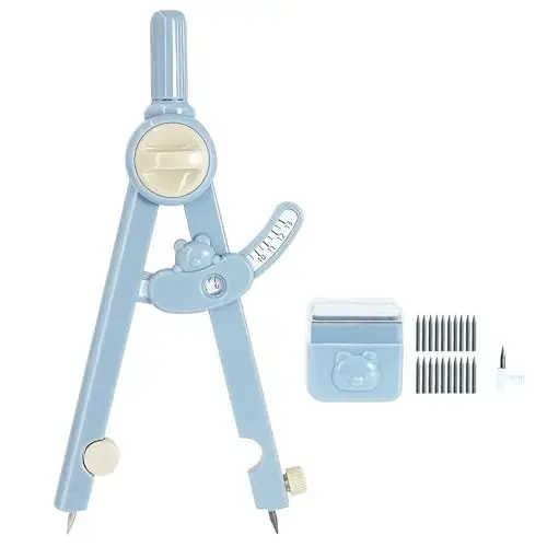 Produktbild: SEATOGEM 2-in-1 Lineal-Zirkel 1-13 cm mit Feststellrad, Radius-Anzeige, Schutz für Zirkelspitzen, für Tischlerei, Schüler und kreatives Zeichnen (Blau)