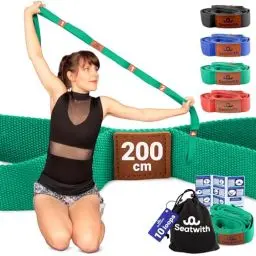Produktbild: Seatwith Yoga Gurt mit Schlaufen 10 | Yoga Band 200x4cm | Dehnungsband für beste Dehnen | Stretching Band | Yogagurt + Tasche & Training PDF - Schulterretter