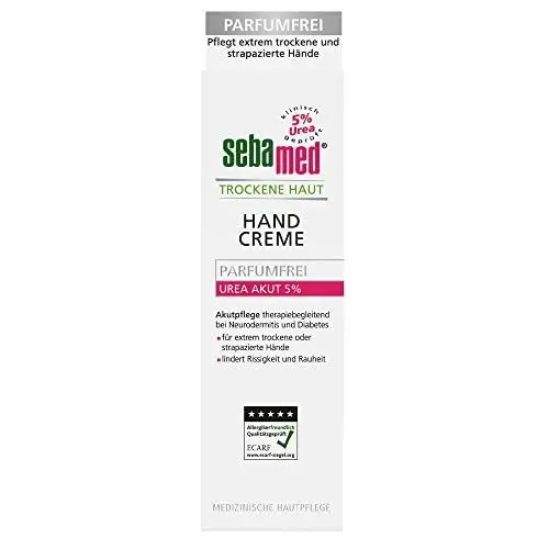 Produktbild: Sebamed Trockene Haut Urea Akut 5% Handcreme parfumfrei 75 ml, pflegt extrem trockene und strapazierte Hände, lindert Rissigkeit und Rauheit