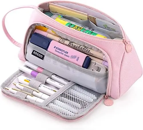 Produktbild: SeBeLi Federmäppchen Mäppchen Mädchen Groß Kapazität Federtasche Federmappe Etui Schreibwarenbeutel Bleistift Beutel für Teenager Mädchen Erwachsene (Hellrosa)