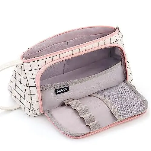 Produktbild: Federmäppchen Mädchen Mäppchen Federtaschen Große Kapazität Teenager Etui Stifte Pencil Case für Schule & Büro (Plaid White)