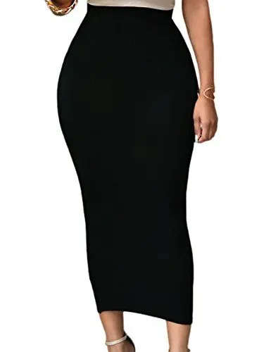 Produktbild: SEBOWEL Röcke für Damen Bleistiftrock Lang Elastische Taille Einfarbig Business Bleistift Röcke (XXL, Schwarz)