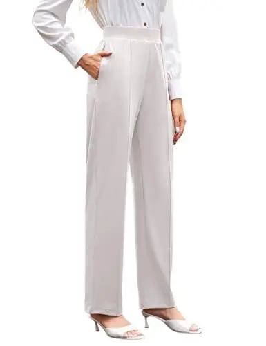 Produktbild: SEBOWEL Weite Hose Damen Freizeithose Elastische Taille Lang Hose Elegant Business Hose mit Taschen Grau M
