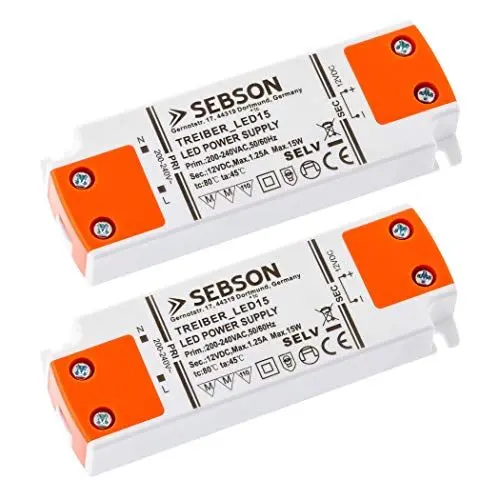 Produktbild: SEBSON 15W LED Treiber/LED Trafo - 2er Set - 12V Konstante Ausgangsspannung - Transformator, Netzteil für LED Lampen G4, MR11, GU5.3, MR16-102x35x16mm