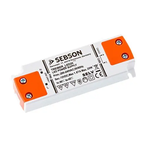 Produktbild: SEBSON 20W LED Treiber/LED Trafo - 12V Konstante Ausgangsspannung, Transformator, Netzteil für LED Lampen G4, MR11, GU5.3, MR16-102x35x16mm