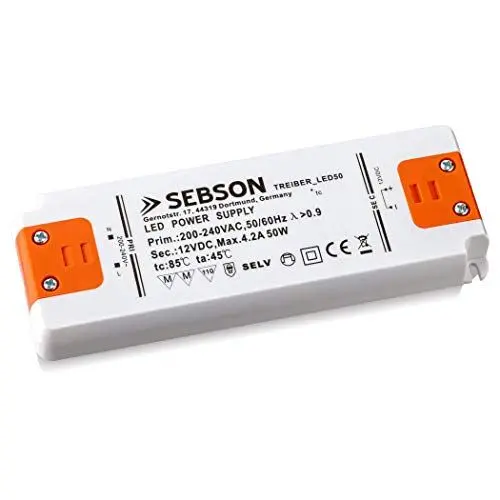 Produktbild: SEBSON 50W LED Treiber/LED Trafo - 12V Konstante Ausgangsspannung, Transformator, Netzteil für LED Lampen G4, MR11, GU5.3, MR16-160x58x18mm
