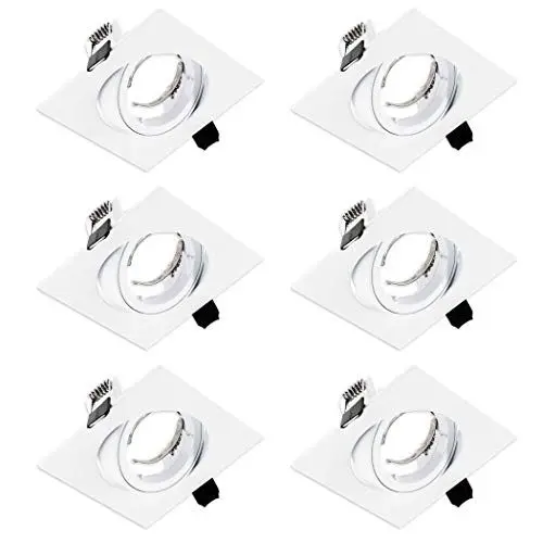 Produktbild: SEBSON Einbaustrahler eckig schwenkbar 6er Pack, Alu weiß Einbaurahmen Lochdurchmesser 82mm, Decken Spot inkl. GU10 Fassung für LED/Halogen