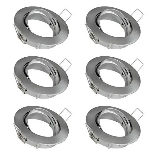 Produktbild: SEBSON Einbaustrahler rund schwenkbar 6er Pack, Alu geschliffen matt, Einbaurahmen Lochdurchmesser 75mm, Decken Spot inkl. GU10 Fassung für LED/Halogen