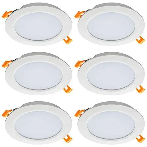 Produktbild: SEBSON® LED Einbaustrahler rund flach 230V, integrierter Treiber, 6W, warmweiß 3000K, Deckenstrahler 360lm, LED Panel Ø118x24mm, 6er Pack