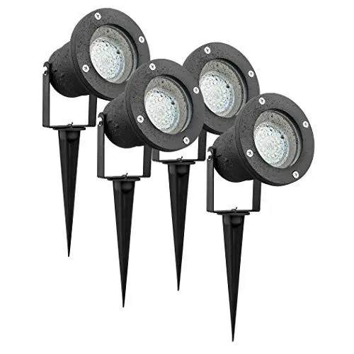 Produktbild: SEBSON LED Gartenleuchte mit Erdspieß und schwenkbaren Strahler, Aussenleuchte IP65, Gartenspot GU10 3,5W 300lm 6500K kaltweiß, 4er Pack