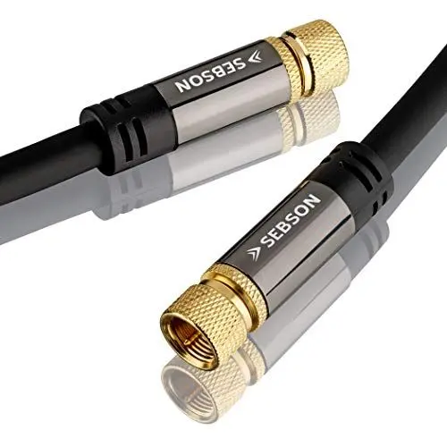 Produktbild: SEBSON SAT Kabel 10m, Koaxialkabel, F-Stecker vergoldet (schraubbar), 105dB 75 Ohm 4-Fach abgeschirmt, für Fernseher (HDTV, UHD, 4K), Radio, Receiver, Internet - Satellitenkabel