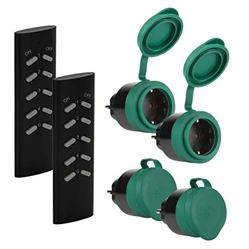 Produktbild: SEC 24 Funksteckdosenset Aussen,4 Programmierbare Steckdosen mit 2 Fernbedienung, Schaltbare Funkschalt Set Outdoor,3680W,Spritzwassergeschützt für Hausgerate Außenbereich